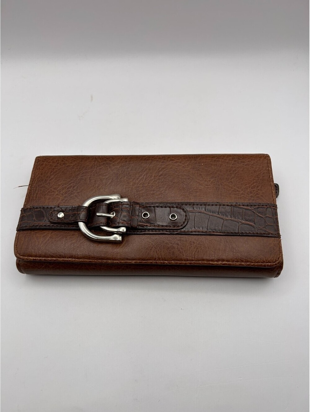 Womens Western Brown Clutch Wallet Croc Embossed Buckle Accordion Checkbook